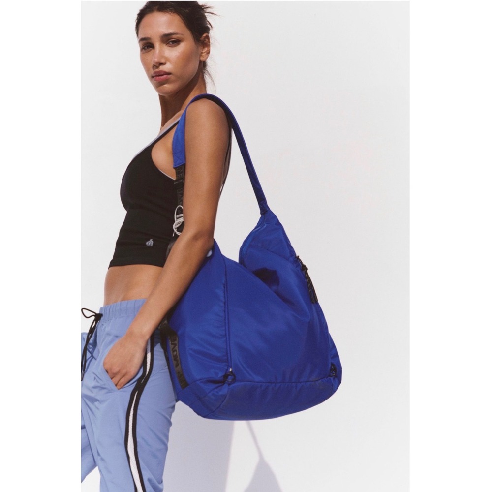 B3. Free People Movement No Time Zones Carryall Tote Bag Blue Nylon Gym Travel